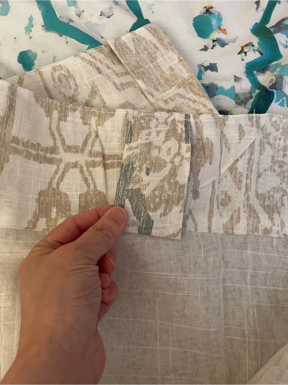 New West Elm Sheer light blue Medallion Curtain - Set of 2
